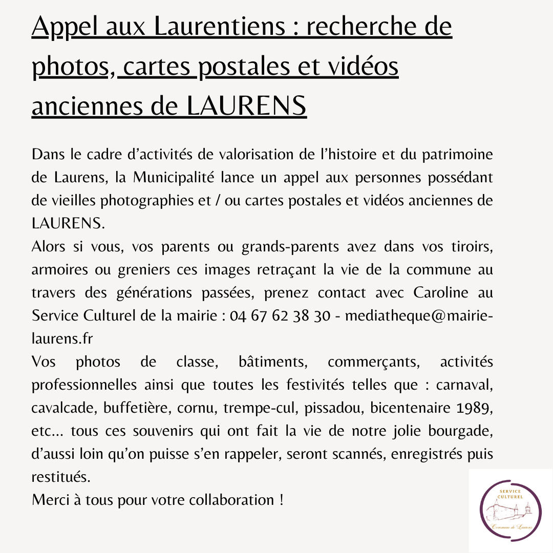 APPEL AUX LAURENTIENS SERVICE CULTUREL